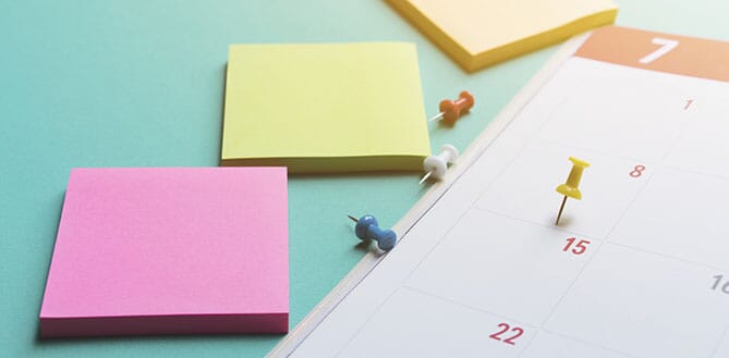 Sticky notes and calendar