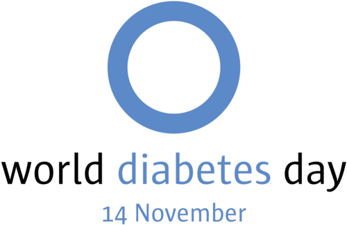 Blue circle logo with text that reads 'World Diabetes Day, 14 November