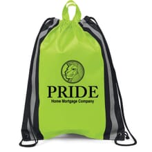 Green drawstring bag with reflective stripes