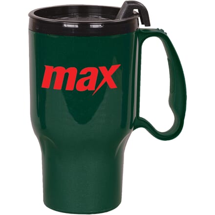 Black and green tumbler with handle and lid