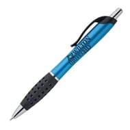 Metallic blue pen with black accents