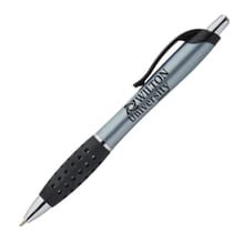 Silver and black ergonomic pen with logo
