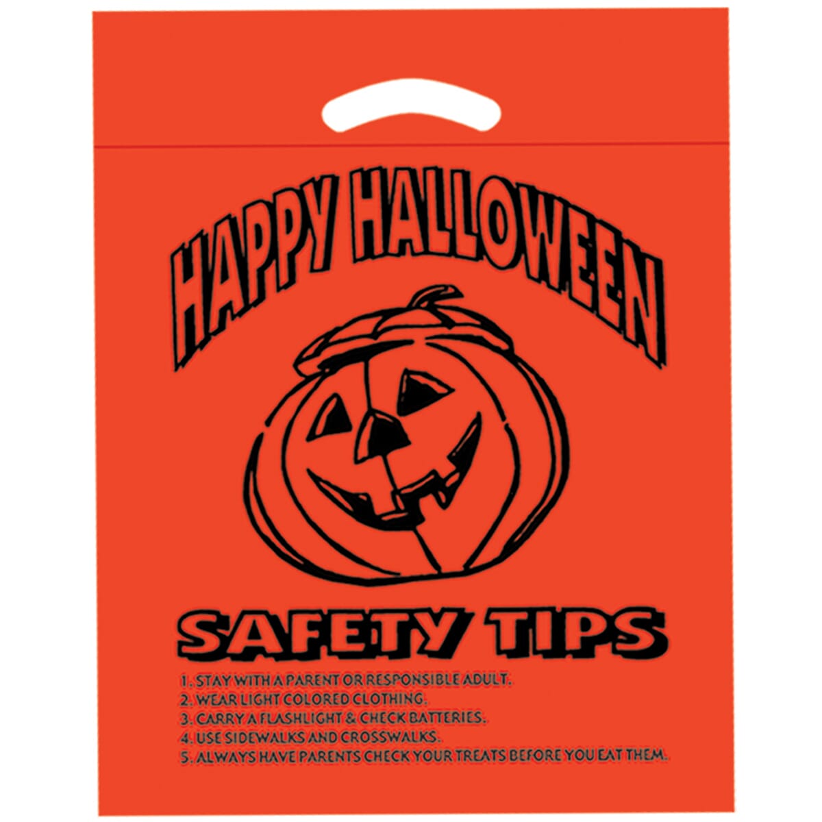 12" x 15" x 3" Pumpkin Die Cut Plastic Bag with Safety Tips