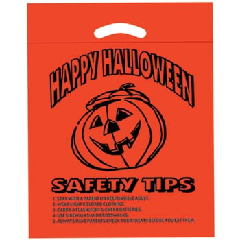 12&quot; x 15&quot; x 3&quot; Pumpkin Die Cut Plastic Bag with Safety Tips