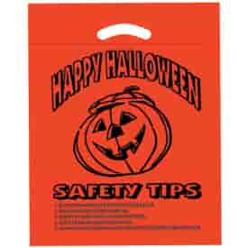 12" x 15" x 3" Pumpkin Die Cut Plastic Bag with Safety Tips