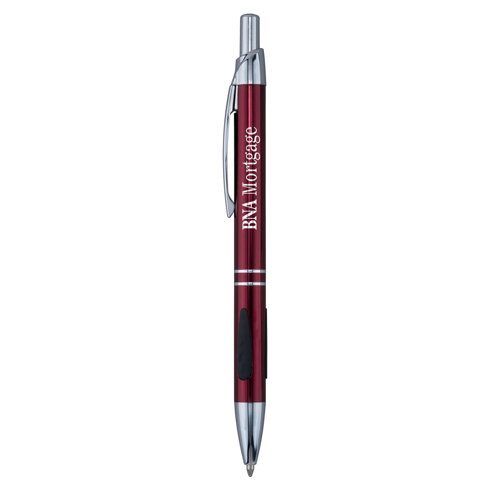 Red metallic pen with company logo