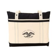 Khaki boat tote with black accents