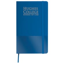 Blue notebook with elastic closure and attached bookmark