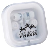 White earbuds with travel case