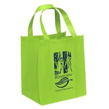 Lime Green grocery tote with logo made of polypropylene material