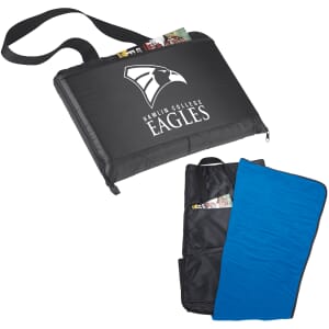 Black and blue blanket bag with school logo