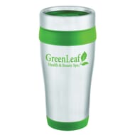 Silver and green insulated plastic tumbler