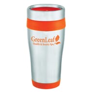 Orange and silver insulated travel mug
