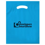 Bright blue plastic giveaway bag