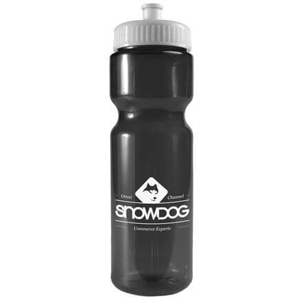 Black and white sport bottle with push pull spout