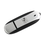 Silver and black usb flash drive with keyring