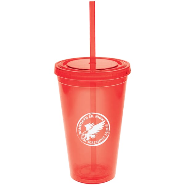 16 oz red journey travel cup with lid and straw [3340041
