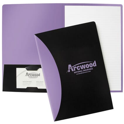 Purple and black padfolio with purple logo