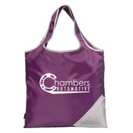 Purple and silver packaway shopping tote