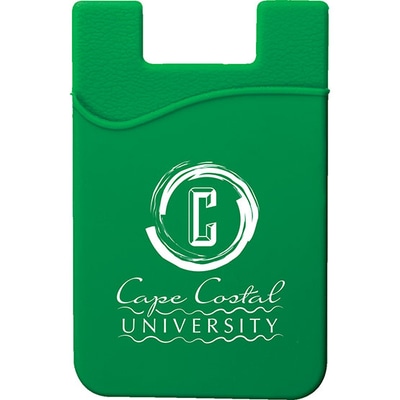 Green silicone tech pocket with white logo