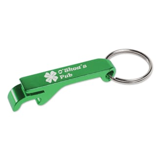 green metal bottle opener keychain with logo