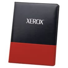 Black and red padfolio with white logo