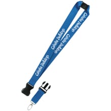 Royal blue lanyard with school logo and detachable ring