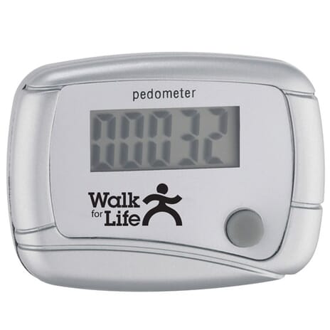 Silver pedometer with logo
