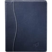 Dark blue faux leather journal with debossed logo