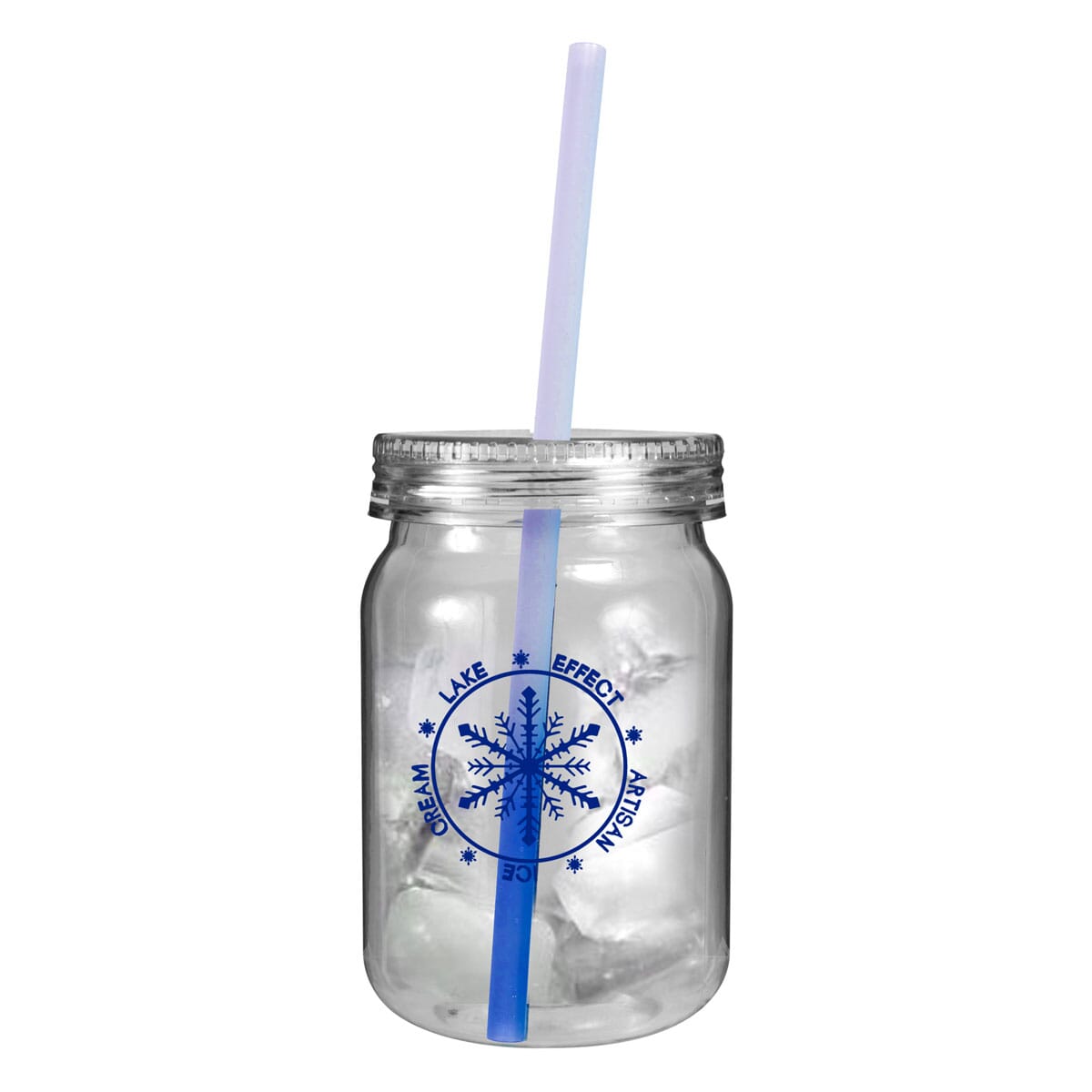 24 oz Plast Mason Jar with Chameleon Color Changing Straw