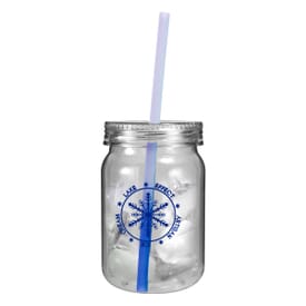 24 oz Plast Mason Jar with Chameleon Color Changing Straw