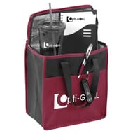 Black foldable toiletry bag with black leather accents