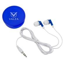 Blue earbuds with carrying case