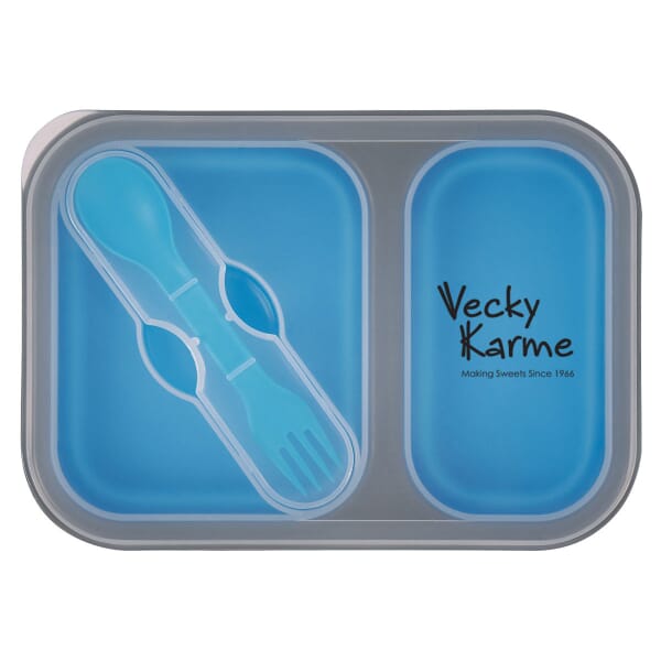 Collapsible 2-Section Food Container With Dual Utensil
