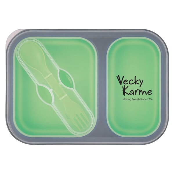Collapsible 2-Section Food Container With Dual Utensil