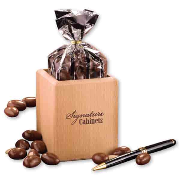 Hardwood Pen And Pencil Cup With Milk Chocolate Almonds
