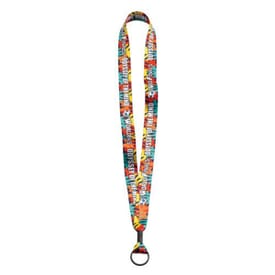 3/4&quot; Full Color Polyester Lanyard W/Metal Crimp And Metal Split-Ring