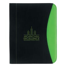 Black and green padfolio with green logo