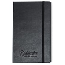 Black faux leather notebook with debossed logo