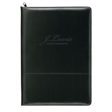 Black faux leather padfolio with debossed logo