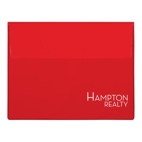 Red vinyl padfolio with white logo