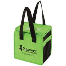 Green and black lunch cooler bag with hospital logo