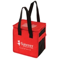 Red and black insulated lunch tote