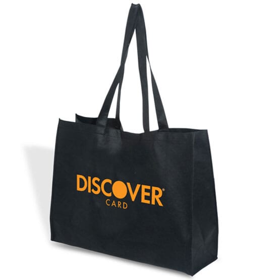 black recyclable tote bag with logo