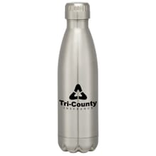 Silver stainless steel travel mug with logo