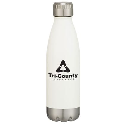 White and stainless steel water bottle