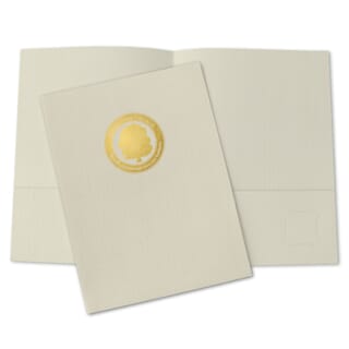 Cream linen folder with foil stamped logo