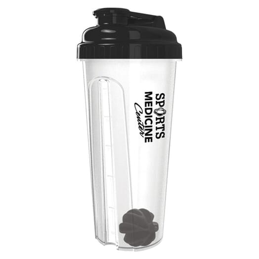 Translucent shaker bottle with black lid