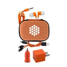Orange travel charging accessory kit
