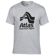 Gray t-shirt with company logo